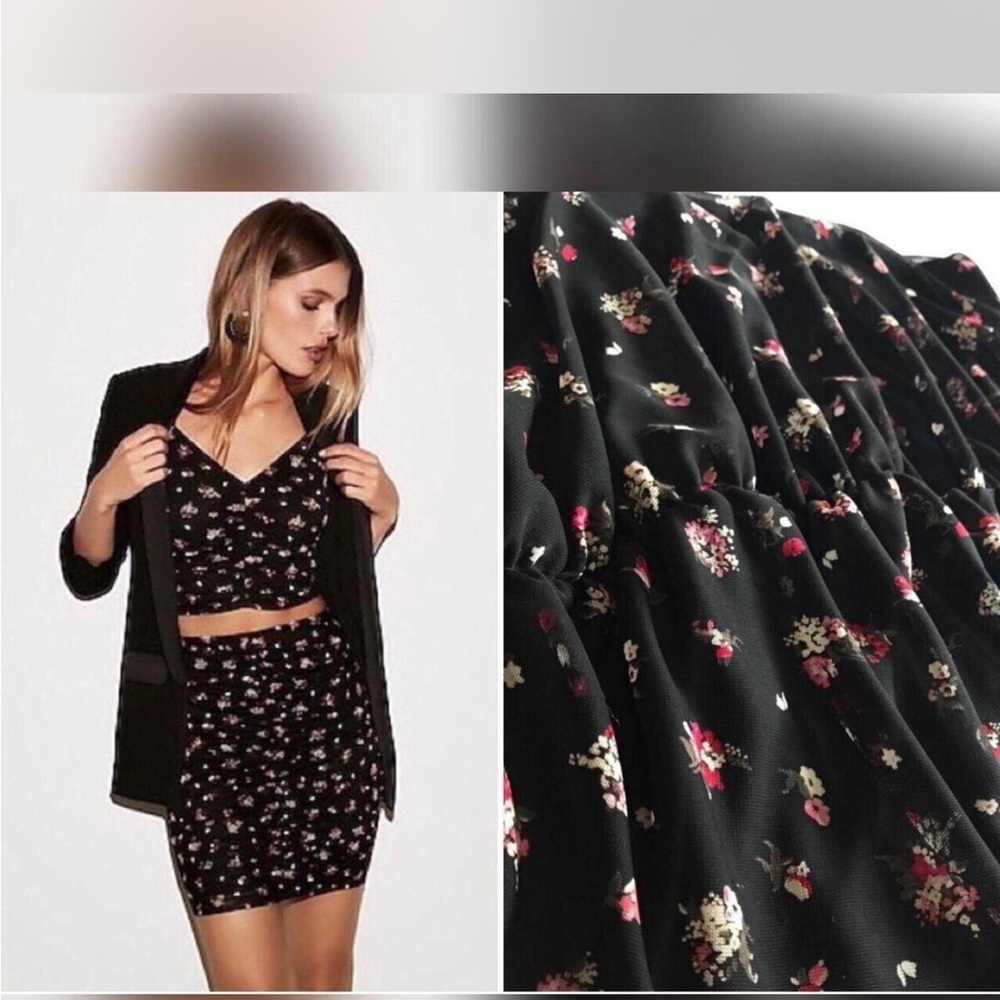 Express Floral Black High Waisted Skirt with Matching Crop Top